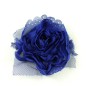 Grosse fleur plate bleu en tissu bord dentelé environ 8cm