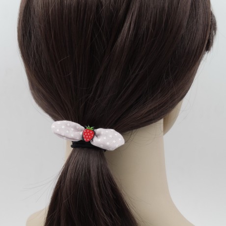 2 élastiques cheveux noeud motif étoile et fraise noir/rose