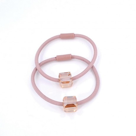 2 élastiques cheveux avec cube en cristal rose