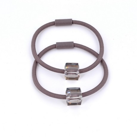 2 élastiques cheveux avec cube en cristal marron