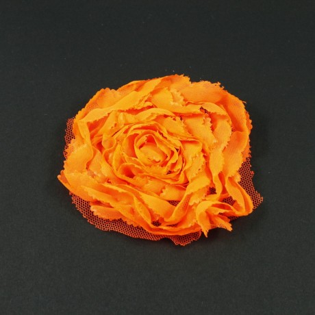 Fleurs en tissu à bord dentelé orange fluo diamètre 7cm
