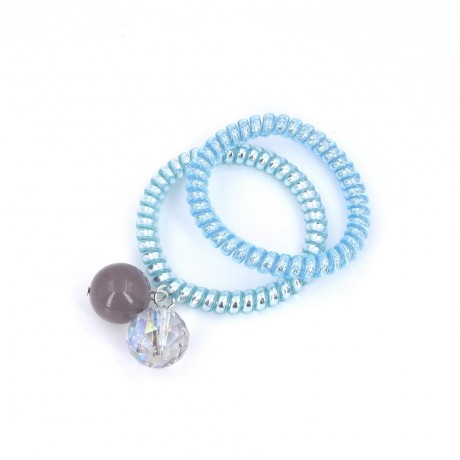 Elastiques cheveux torsadé fil de téléphone pendants perles lot de 2pcs bleu