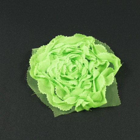 Fleurs en tissu à bord dentelé vert fluo diamètre 7cm