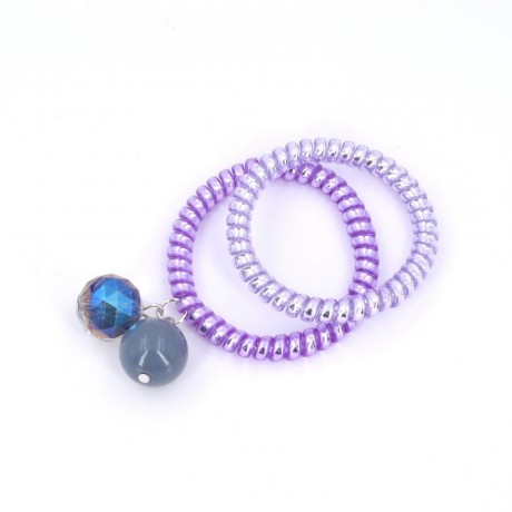 Elastiques cheveux torsadé fil de téléphone pendants perles lot de 2pcs gris/violet