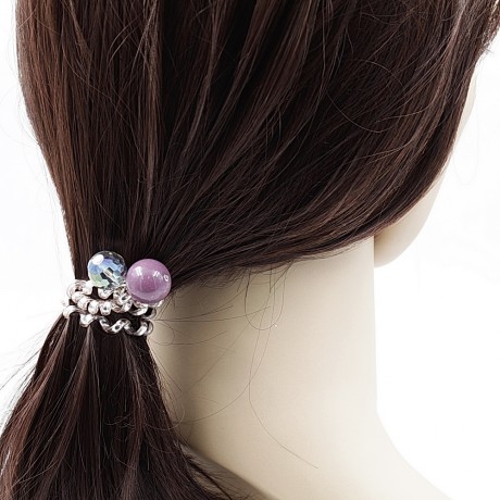 Elastiques cheveux torsadé fil de téléphone pendants perles lot de 2pcs gris/violet