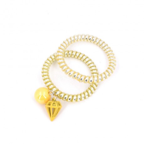 Elastiques cheveux torsadé fil de téléphone pendants perles lot de 2pcs jaune