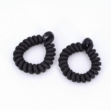2 élastiques spirales torsadés en fil polyester façon fil de téléphone noir