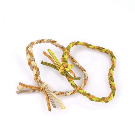 Elastiques cheveux tressés ou bracelet lot de 2pcs -  vert / beige