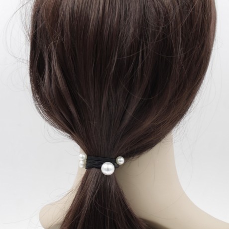 Elastiques cheveux avec 5 perles cloutées noir / bleu