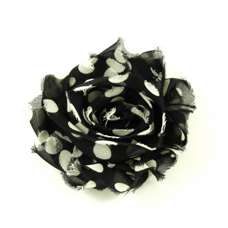 Fleur en tissu motif petits pois diamètre 7cm noir