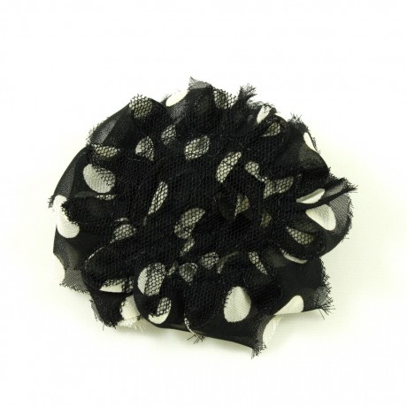 Fleur en tissu motif petits pois diamètre 7cm noir