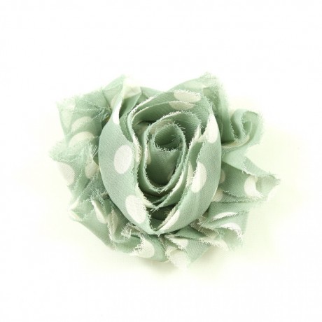 Fleur en tissu motif petits pois diamètre 7cm vert eau