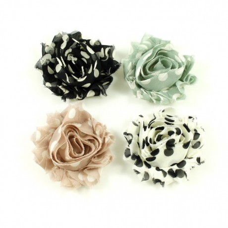 Fleur en tissu motif petits pois diamètre 7cm vert eau