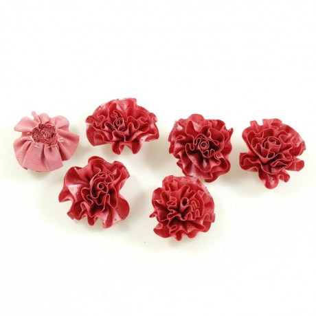 Lot de 6 petites fleurs en tissu satin et paillettes - rose