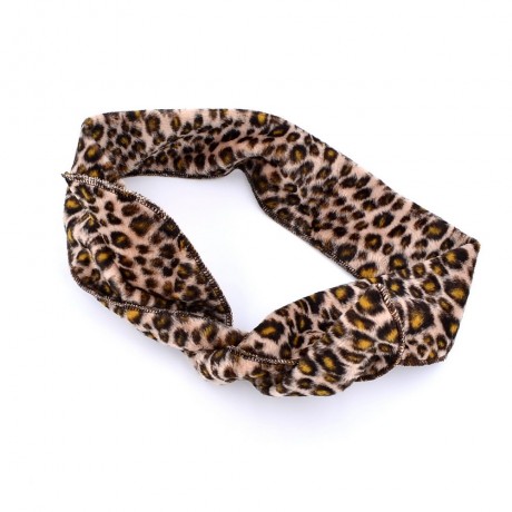 Bandeau cheveux à nouer avec fil de métal velours imprimé léopard marron