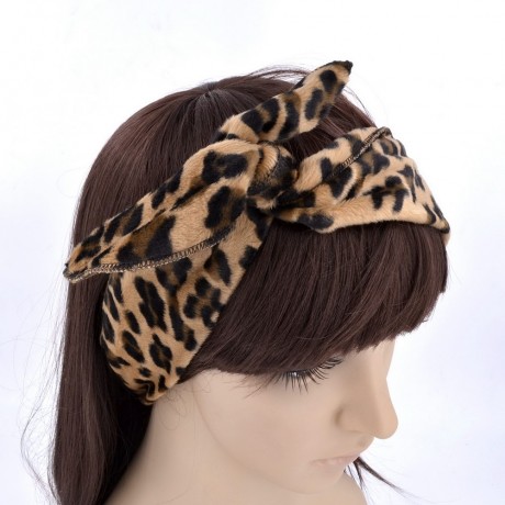 Bandeau cheveux à nouer avec fil de métal tissu imprimé léopard marron