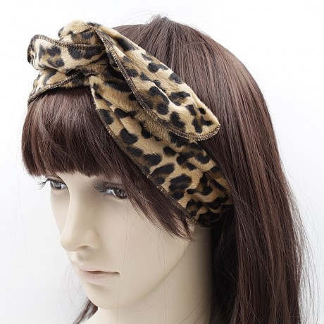 Bandeau cheveux à nouer avec fil de métal tissu imprimé léopard marron