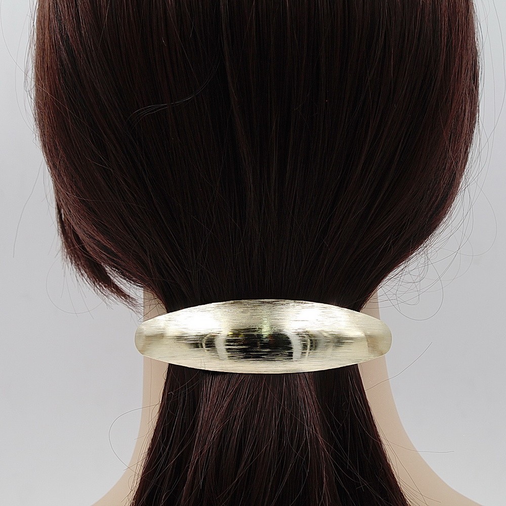 Barrette cheveux ovale incurvée en métal brossé 9.5cm doré