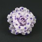 Fleur en tissu blanc motif petits pois violet diamètre 8cm