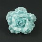 Fleur en tissu bleu motif petits pois blanc diamètre 8cm