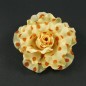 Fleur en tissu jaune motif petits pois orange diamètre 8cm