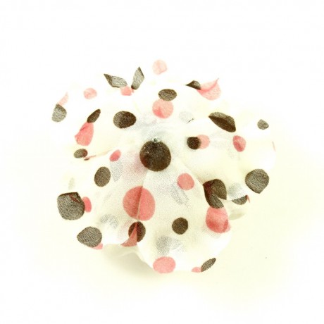 Fleur en tissu ivoire motif petits pois multicolore diamètre 8cm