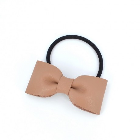 Elastique cheveux noeud cuir beige 7cmx3cm