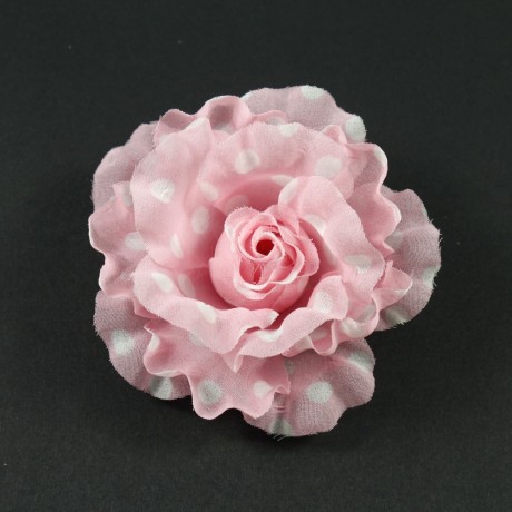 Fleur en tissu rose motif petits pois blanc diamètre 8cm