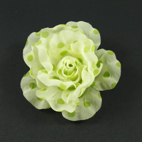 Fleur en tissu vert motif petits pois vert diamètre 8cm