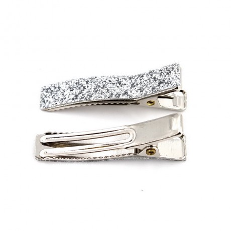 2 pinces cheveux en tissu paillette 3.5cm - argenté