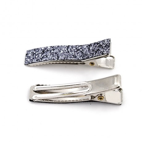 2 pinces cheveux en tissu paillette 3.5cm - gris