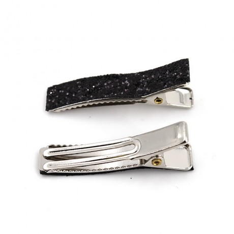 2 pinces cheveux en tissu paillette 3.5cm - noir