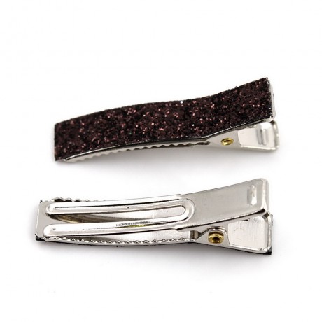 2 pinces cheveux en tissu paillette 3.5cm - marron