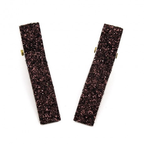 2 pinces cheveux en tissu paillette 3.5cm - marron