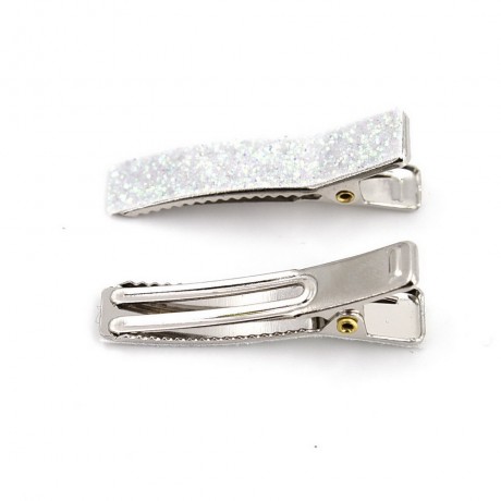 2 pinces cheveux en tissu paillette 3.5cm - blanc