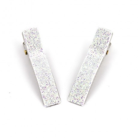 2 pinces cheveux en tissu paillette 3.5cm - blanc