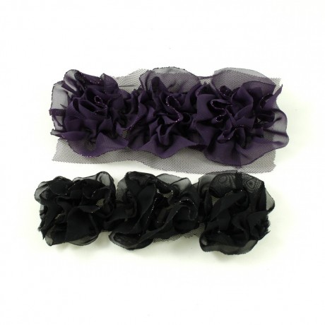 Fleur en tissu synthétique noir à coudre ou à coller, 14cm x 5cm