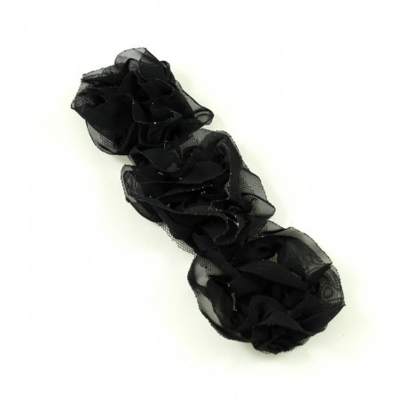 Fleur en tissu synthétique noir à coudre ou à coller, 14cm x 5cm