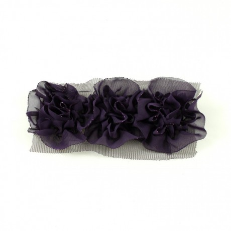 Fleur en tissu synthétique violet à coudre ou à coller, 14cm x 5cm