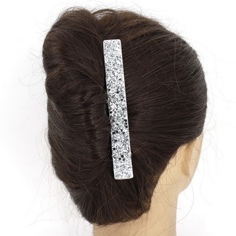 Grande pince cheveux paillettes 12.5cm - argent