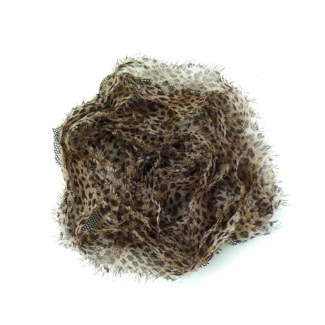 Fleur en tissu synthétique motif panthère marron diamètre 7cm