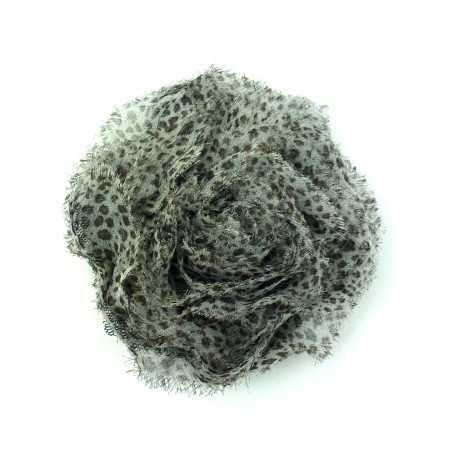Fleur en tissu synthétique motif panthère taupe diamètre 7cm