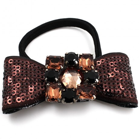 Elastique noeud en sequin - marron