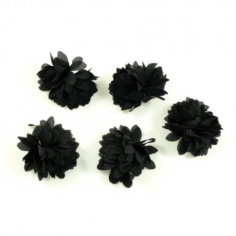 Lot de 5 petites fleurs en tissu satin - noir