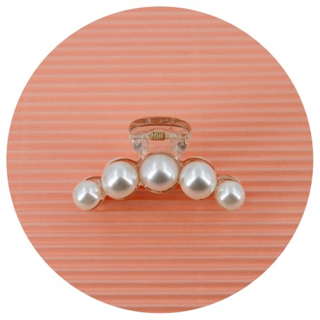 Pince cheveux crabe transparente perles - 4.5cm