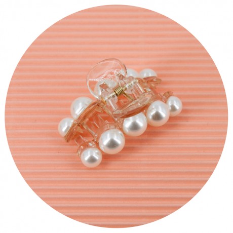 Pince cheveux crabe transparente perles - 4.5cm