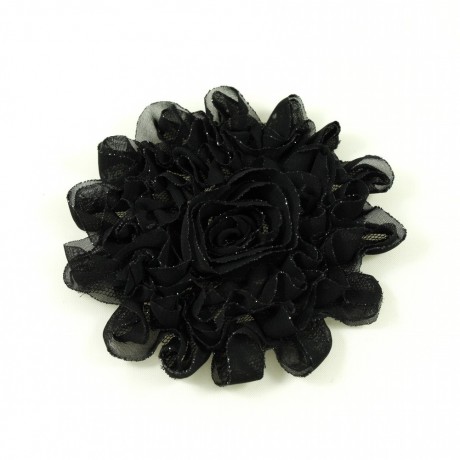 Fleur en tissu synthétique noir, diamètre environ 9cm