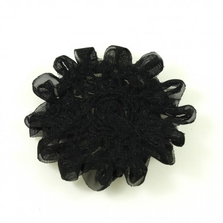 Fleur en tissu synthétique noir, diamètre environ 9cm