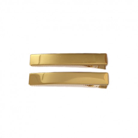 2 Pinces cheveux crocodile plat en métal doré 8cmx1.3cm