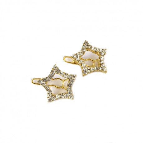 2 barrettes cheveux étoile en métal doré et strass diamètre 2cm